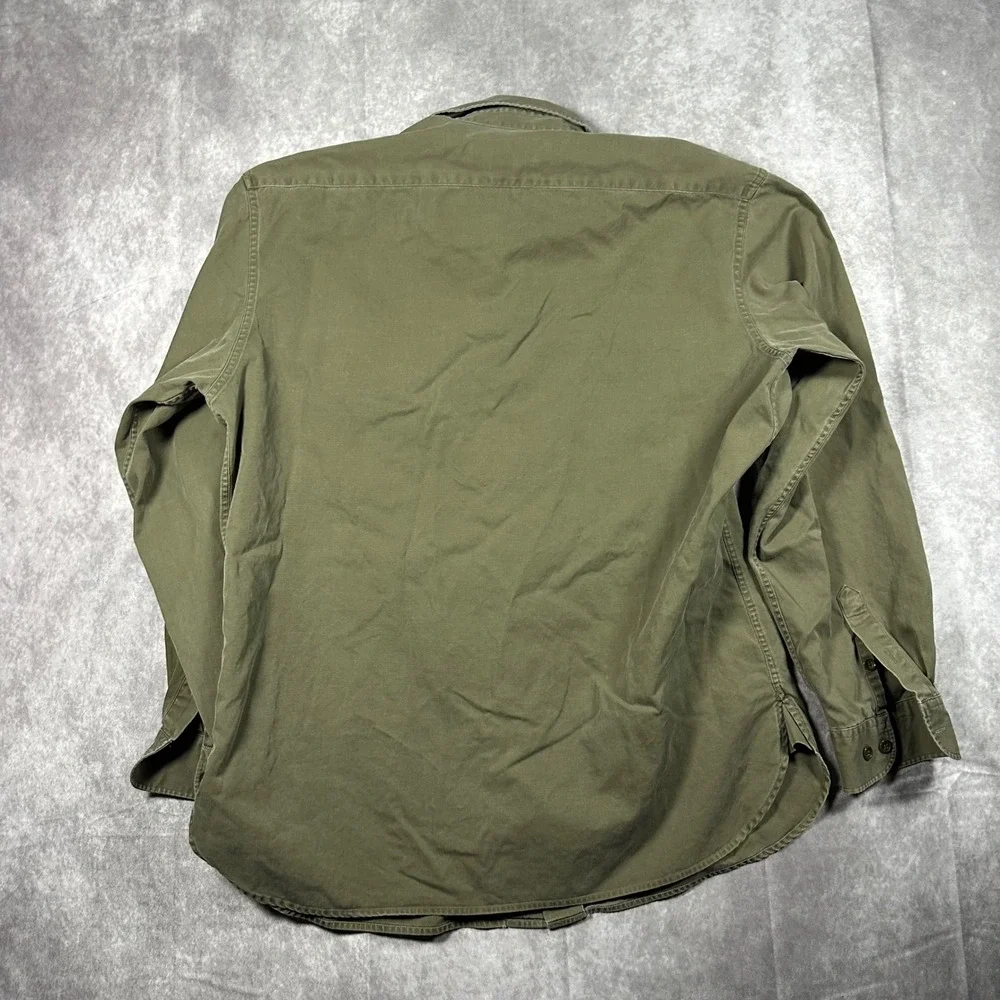 VTG Banana Republic Mens L Olive Green Cotton Military Work Shirt Long‎ Sleeve